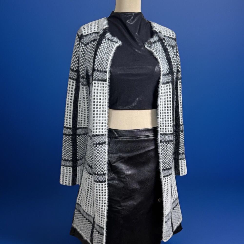 Anthropologie Sione Cardigan Sweater Jacket | Fuzzy Plaid Eyelash Knit | Cozy
